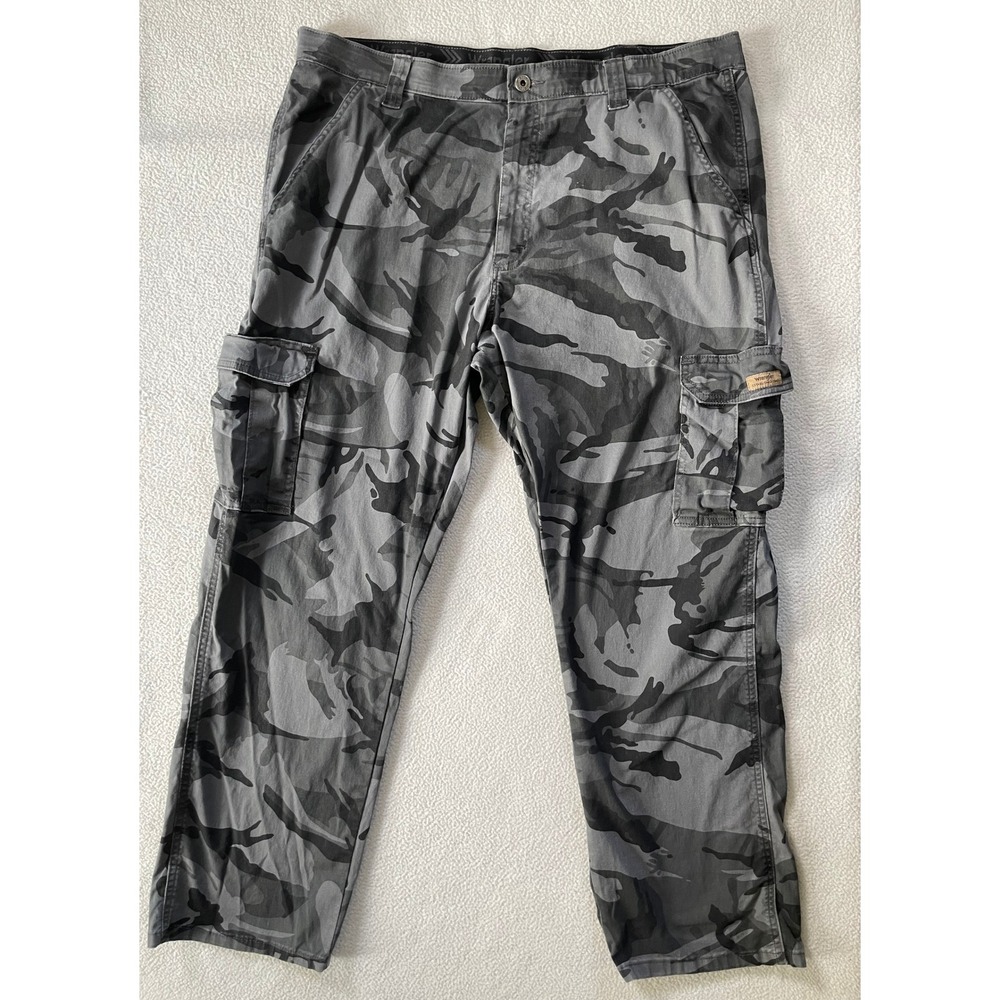 Wrangler Mens 38x30 Cargo Pants Grey Camo Straight Leg Comfort Flex Workwear